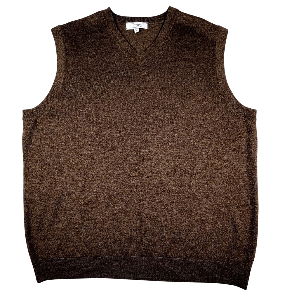 Turnbury Sweater Vest Men XL Brown 100% Extra Fine Merino Wool V-Neck Solid Knit